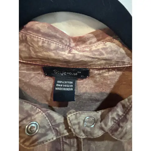 Style House XL Shirt Dress Copper Tan 3/4 Sleeve Button Front Elastic Waist