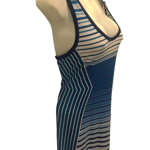 Calvin Klein CK Blue Stripe Racerback Maxi Dress Sz. 10 Scoop Neck Slimming Summer