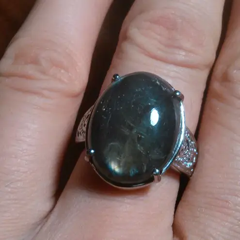 Madagascar Fire Labradorite Stainless Steel Ring (Size 8)