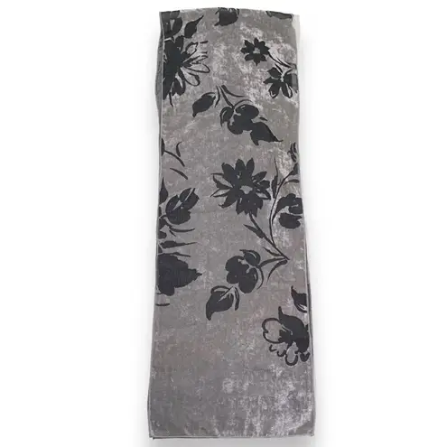 Gray Velour & Sheer Black Floral Scarf