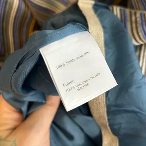 Akris Punto 100% Silk Chevron Blue/Brown Sleevless A-line Midi Dress Size 10