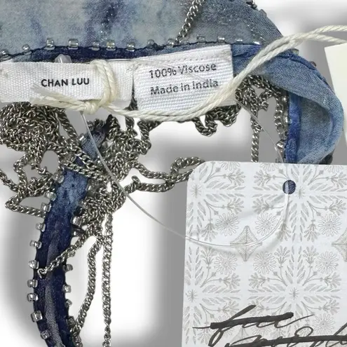 Chan Luu Free People Washed Ashore Fringe Skinny Scarf Denim Blue NWT Bohemian