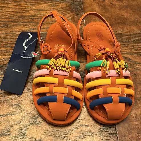 Farm Rio NWT Caramel Tassel Beaded Rainbow Tube Strap Sandal Size 11