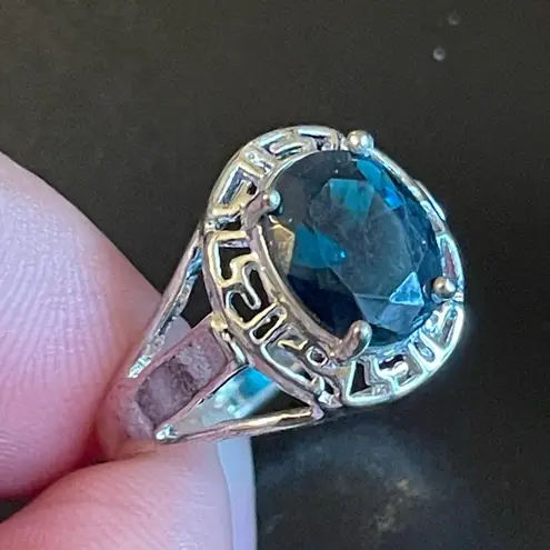 Blue sapphire silver plated ring size 9