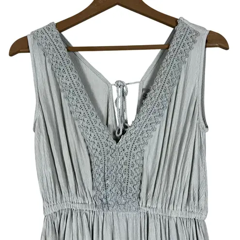 Justify Mini Dress Womens S Pale Blue Tiered Crochet V-Neck Sleeveless Prairie