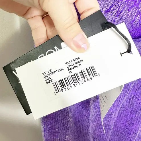 Retrofête Retrofete Lucie Sequin Lace Semi Sheer Maci Dress Amethyst Purple Medium NEW