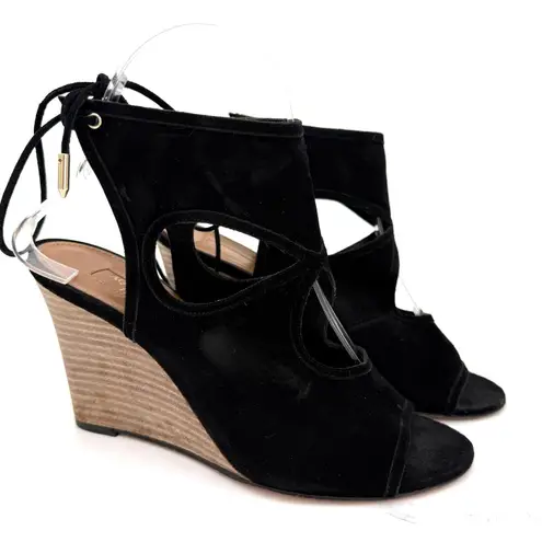 Aquazzura Women's Black Leather Suede Cutout Sexy Thing Heels Size 27.5 / 7.5