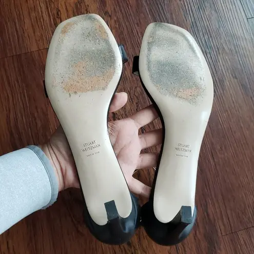 Stuart Weitzman  Black Chic Edgy Feminine Leather Buckle Kitten Heels Size 9