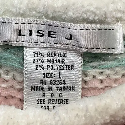 Vintage 90s Sweater Oatmeal Light Pink Mohair Open Weave Checkered Crewneck Knit Tan Size L