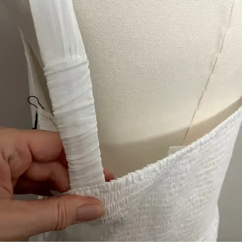 Japna  Dress Midi Eyelet Tiered Sweetheart Neckline Lined Smocked Stretch White