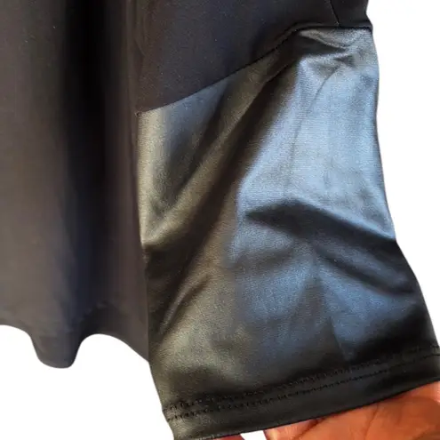 NWT Clara Sun Woo Faux Leather Sleeve Top Black Generous Size XS