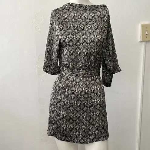 Vintage Indian silver grey pink pattern Thai buddha satin wrap belted kimono S Gray Size undefined