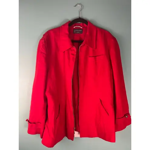Vintage The French Shoppe Red Linen Jacket Zip Front Made in Russia. L/XL Size L