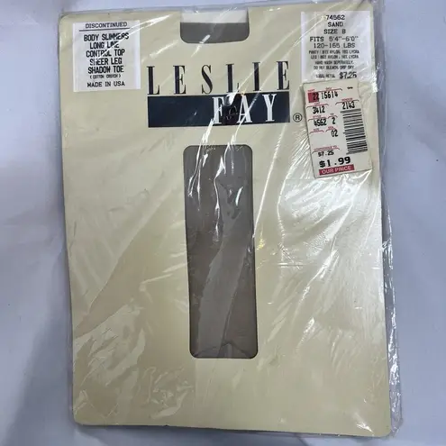 Leslie Fay Vintage Body Slimmers Long Line Control Top Pantyhose Sand Size B