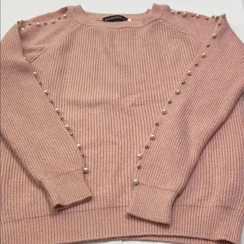 Commonwealth Pink Sweater with Pearl Accents Size L