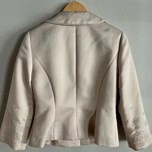 Vintage KIR Cream Satin Blazer 6 Beaded Floral Cuff Jacket Elegant Formalwear