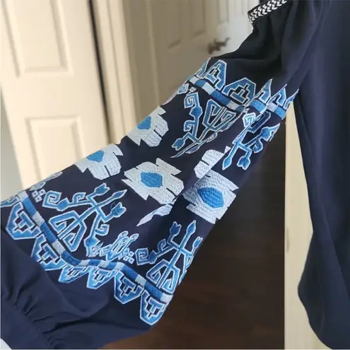 Sugar Lips  Navy Embroidered Cold Shoulder Blouse Size S