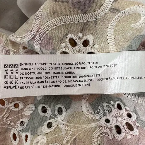 En Saison Presley Midi Dress Tiered Skirt Floral Embroidered M Ruffle Cottage Green Size M