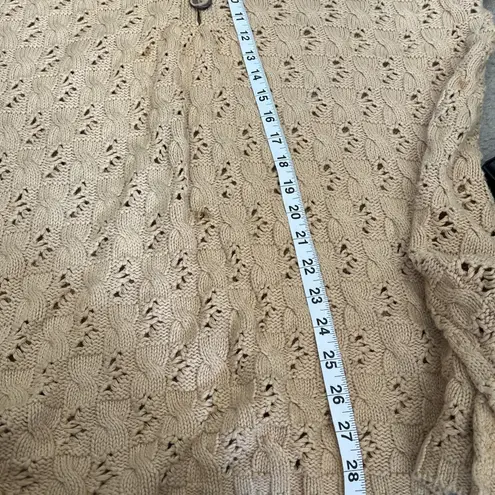 Womens Grannycore Cable Knit Fisherman Vneck Sweater Size 2 Chunky Tan button Size L