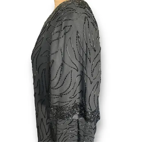Vintage Black Beaded Evening Jacket Short Sleeve Crewneck XXL Formal Evening