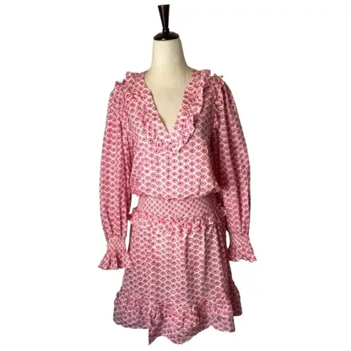 Zadig & Voltaire Zadig & Voltaire Dress Women XL Pink White Judo Evil Eye Ruffle Fit And Flare