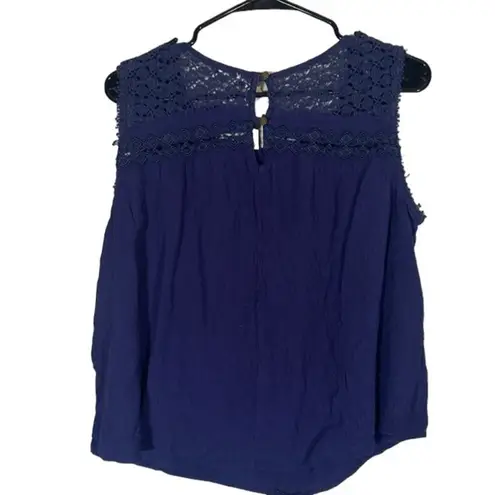 Mason & Belle Navy Blue Lace & Embroidered Sleeveless Blouse Women Sz XL