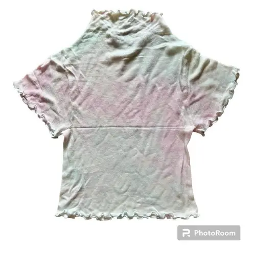 Free People Movement White and Pink Tie Dye Lettuce Edge Short Sleeve Crop Top Size XS