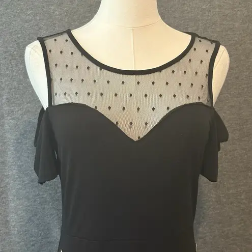 Sweet Rain Floral Embroidery Cold Shoulder Black Bodycon Dress Womens Medium