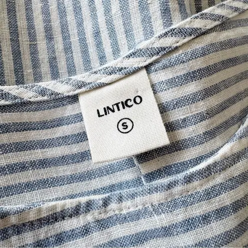 Lintico Morgan 100% Linen Striped Short Sleeve Midi Dress Boho Lagenlook Size S Blue