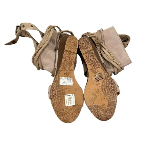 Naughty Monkey LASALLE SUEDE LEATHER WEDGE TAN BEIGE OPEN TOE SANDAL SHOES