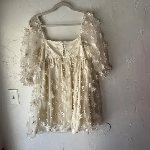 Audrey Parks Francesca’s Puff Sleeve Floral Mini Dress M Babydoll Cottagecore White Size M