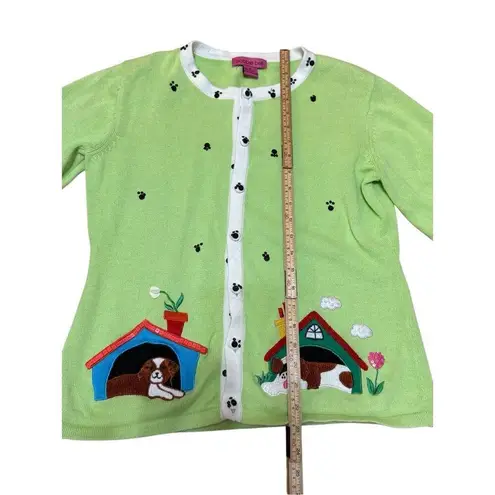 Bobbie Bell Bright Green Dog Novelty Cardigan Sz M St Bernard & Spaniel in Dogho Size M