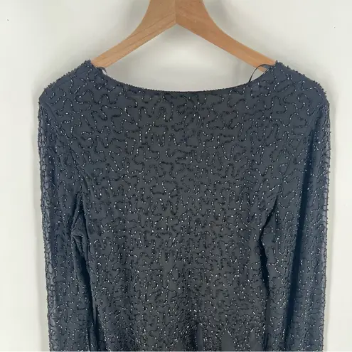 J Laxmi Black All Over‎ Beading Sheer Chiffon Flate Sleeve Asymmetrical Blouse Size XL