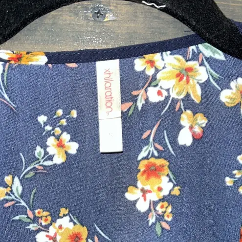 Xhilaration  Navy Floral Bell Sleeve Open Front Cardigan Summer Kimono‎ A6