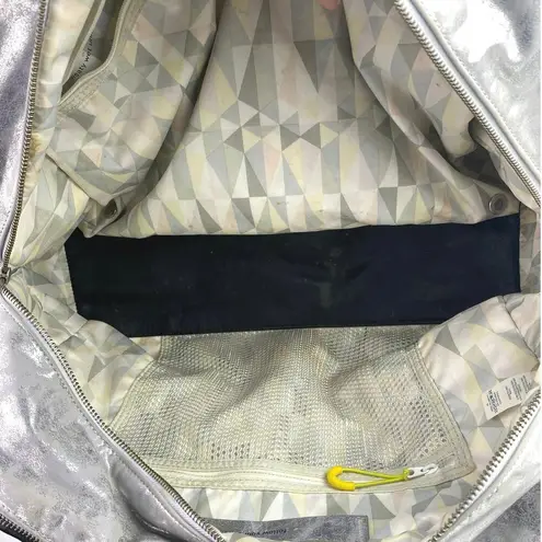 Lululemon  Urban Sanctuary Black Silver Metallic Faux Leather Duffel Bag Handbag