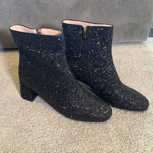 Women’s Black Glitter Covered Chunky Heeled Party Boots with Zipper Size 11