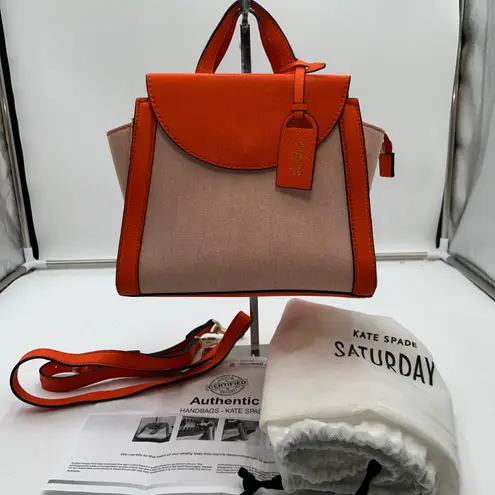 Kate Spade Saturday Orange Canvas Leather Top Handle Satchel Bag Crossbody Strap