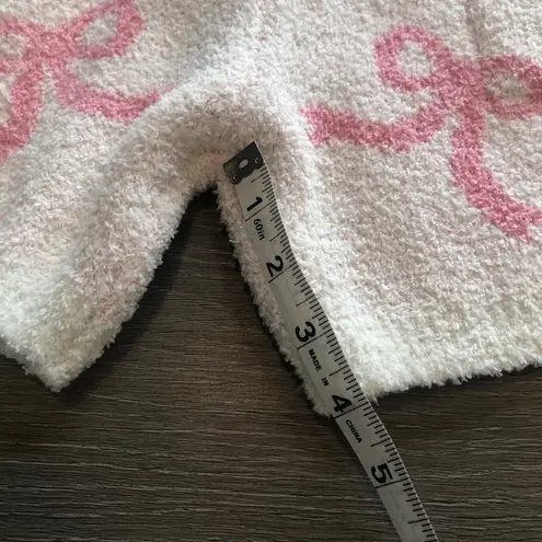 Comfy Luxe High Waisted White & Pink Bow Print Loungewear Shorts Womens Size M/L