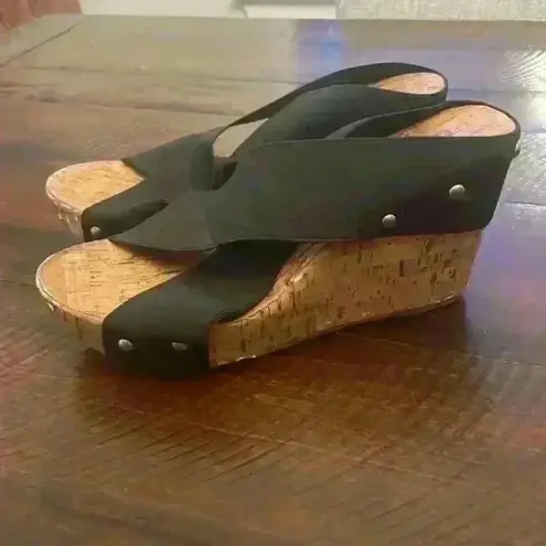 Charming Charlie  Cork Wedge Studded Black Sandals Size 9‎