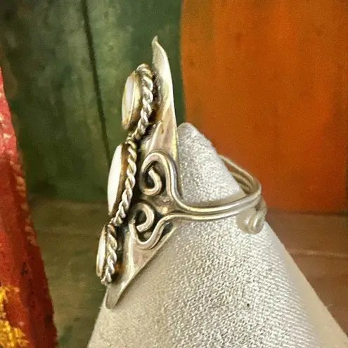 Vintage Mother of Pearl Long adjustable Shield Ring