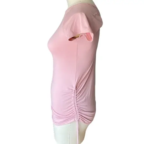Ultra Flirt Pink Short Sleeve Top Activewear Shirt Drawstring Sides ~ Women's L