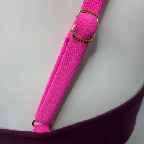 Kona Sol Burgundy Pink Colorblock Square Neck Bandeau Swim Top Size Medium NWT