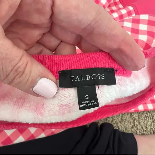 Talbots  Pink White Gingham Check Sweatshirt Women’s Size Small Barbie Pi…