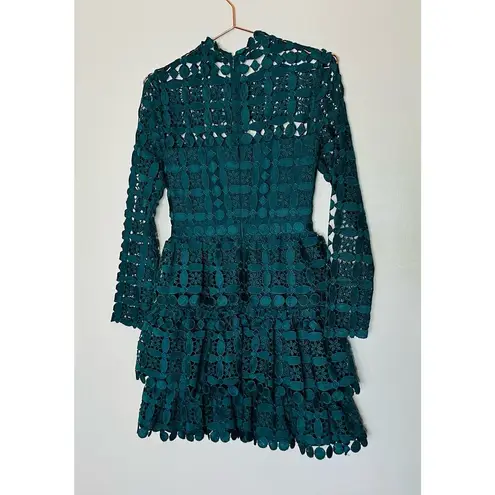 Slate + Willow Women's Teal Full Lace Long Sleeves Full Skirt Mini Dress Size 2