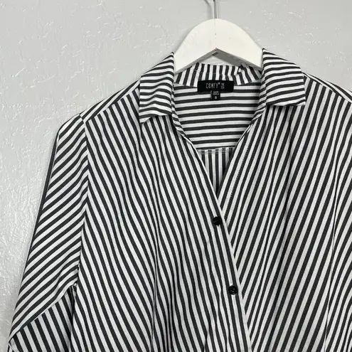 The Comfy  USA Women S White Black Stripe Blouse Oversized Asymmetrical Long Sleeve