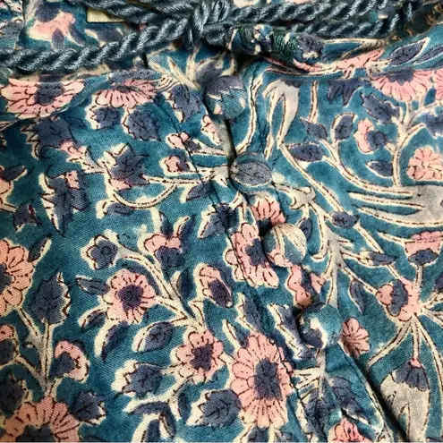 Cleobella Bianca Mini Dress Long Sleeve Floral Boho Ruffle Blue Pink Purple sz L