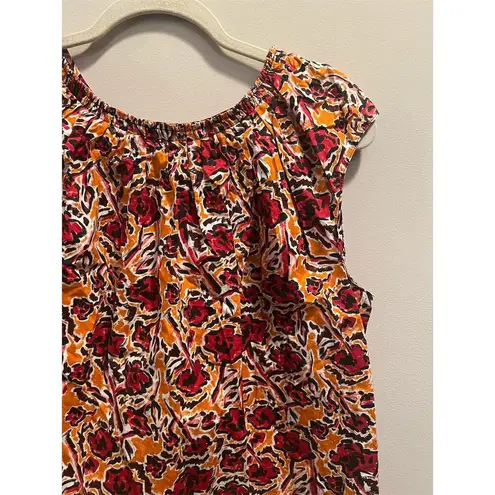 Marni Women's S Orange Multi Floral Blouse Short Sleeve Top