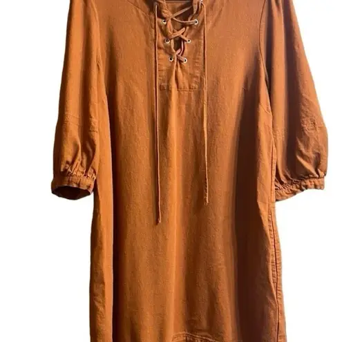 Who What Wear  Burnt Orange Puffy Sleeves Oversized Dress with Pockets