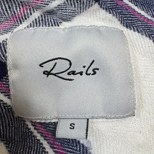 Rails Plaid Flannel Button Down Hunter Shirt in White Navy Orchid sz Small $158