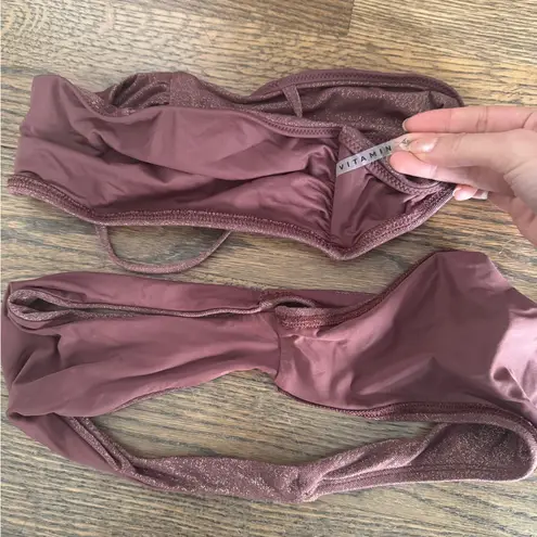 Vitamin A Asymmetrical One Shoulder Sparkly Plum Purple Bikini Set